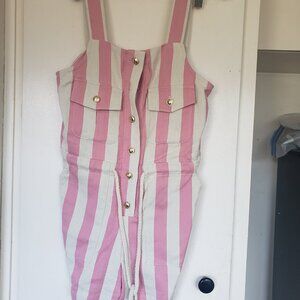 Miguelina Pink and Cream Striped Overalls Size XS